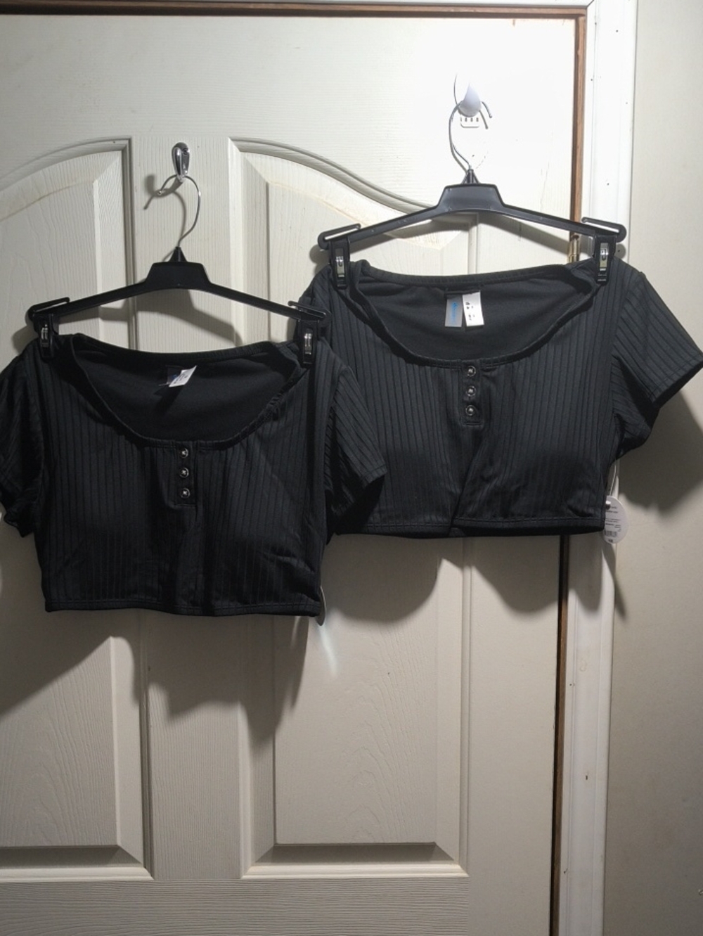 Decree Black Ribbed Short Sleeve Button-Front Crop Top